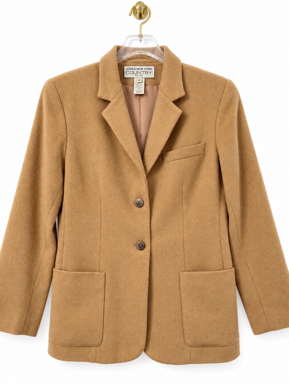 Jones New York Country Petite 8P 100% Camel Hair Blazer Jacket Tan Made USA